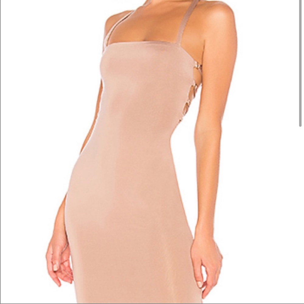 Super down nude lace up dress